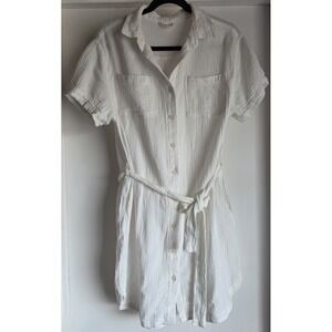 Weatherproof Women M White Cotton Shirt Dress Collared Casual Sundress Classic